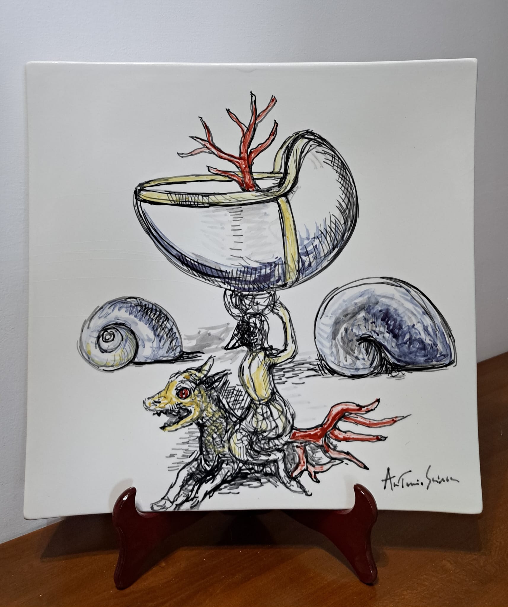 4acb68ec-27c1-40be-893a-f41b31b74749 Piatto in Ceramica di Deruta Il Corallo quadrato 46 cm - immagine 1