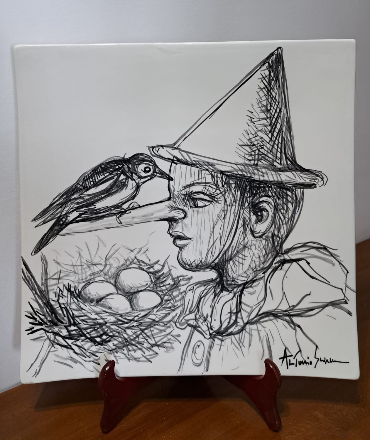 fce4b5fc-7874-4123-a02c-103cc76038a4 Piatto in Ceramica di Deruta Pinocchio quadrato 46 cm - immagine 1